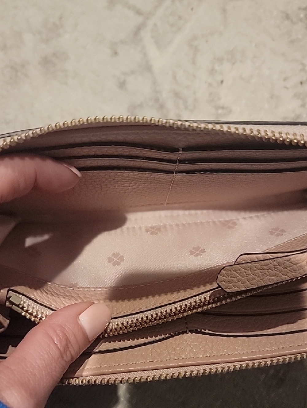 kate spade Pebbled Leather Zip Wallet in Blush Pink with Pink And Gold Spade - Picture 16 of 17
